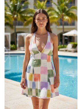 Princess Polly Womens Size 4 Multicolor Checkered Chic Mini Dress 100% Viscose